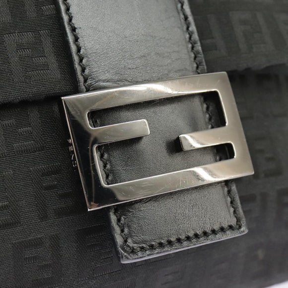 FENDI Zucchino Canvas Mamma Baguette Shoulder Bag Black Auth 101222V