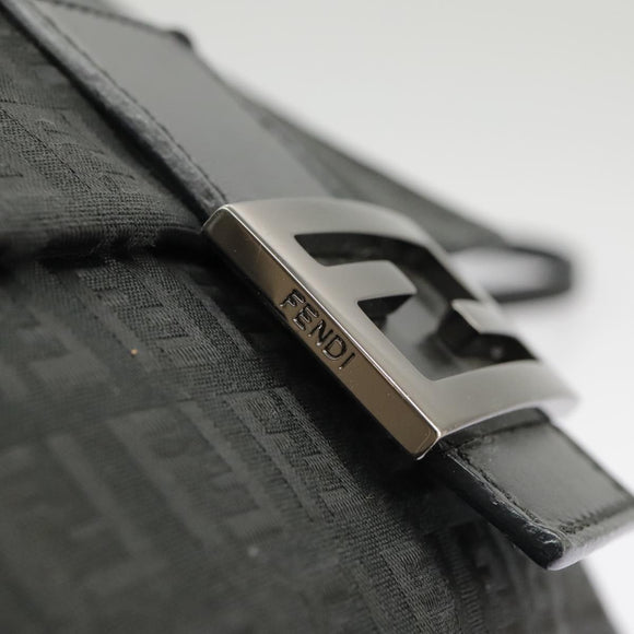 FENDI Zucchino Canvas Mamma Baguette Shoulder Bag Black Auth 101222V