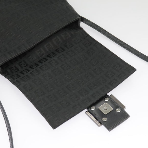 FENDI Zucchino Canvas Mamma Baguette Shoulder Bag Black Auth 101222V