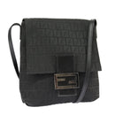 FENDI Zucchino Canvas Mamma Baguette Shoulder Bag Black Auth 101222V-1