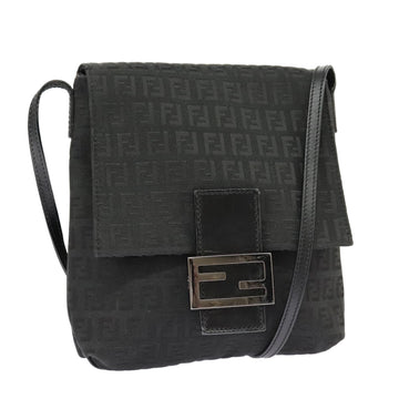 FENDI Zucchino Canvas Mamma Baguette Shoulder Bag Black Auth 101222V