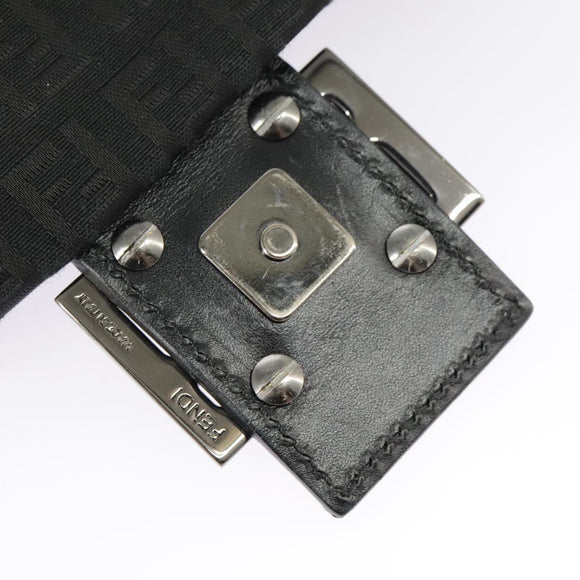 FENDI Zucchino Canvas Mamma Baguette Shoulder Bag Black Auth 101222V