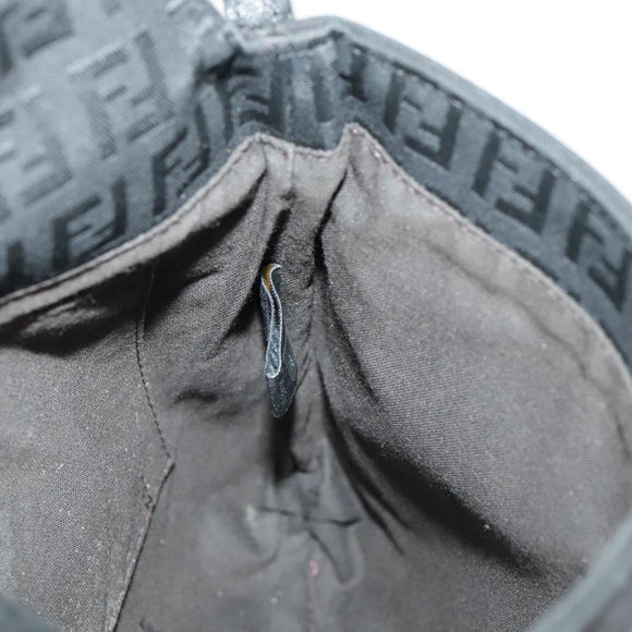 FENDI Zucchino Canvas Mamma Baguette Shoulder Bag Black Auth 101222V