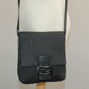 FENDI Zucchino Canvas Mamma Baguette Shoulder Bag Black Auth 101222V-27