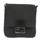 FENDI Zucchino Canvas Mamma Baguette Shoulder Bag Black Auth 101222V-13