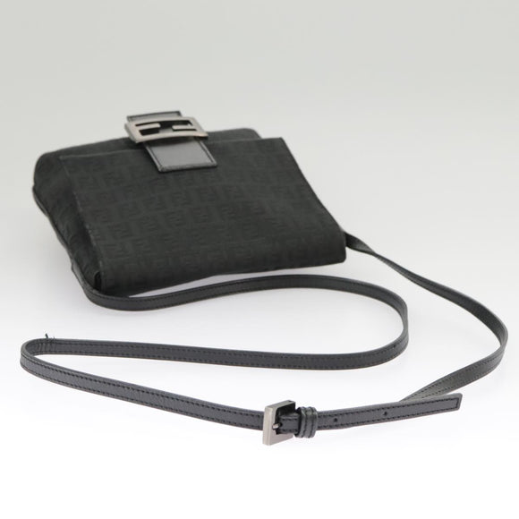 FENDI Zucchino Canvas Mamma Baguette Shoulder Bag Black Auth 101222V