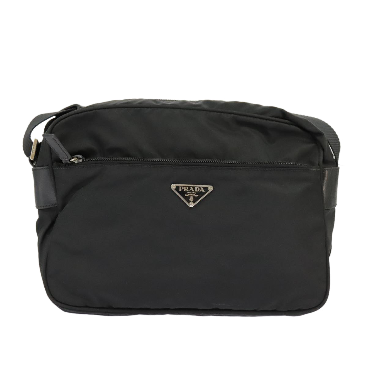 PRADA Shoulder Bag Nylon Black Silver Auth 101226 - 0