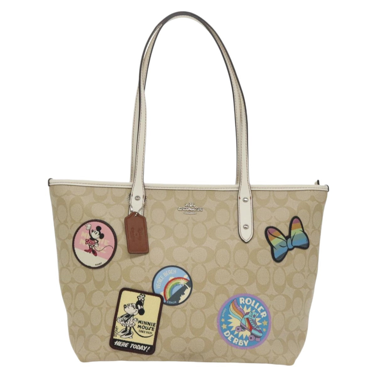 Coach Signature Tote Bag PVC Leather Beige Auth 101236