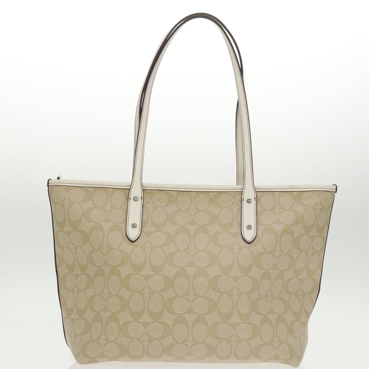 Coach Signature Tote Bag PVC Leather Beige Auth 101236