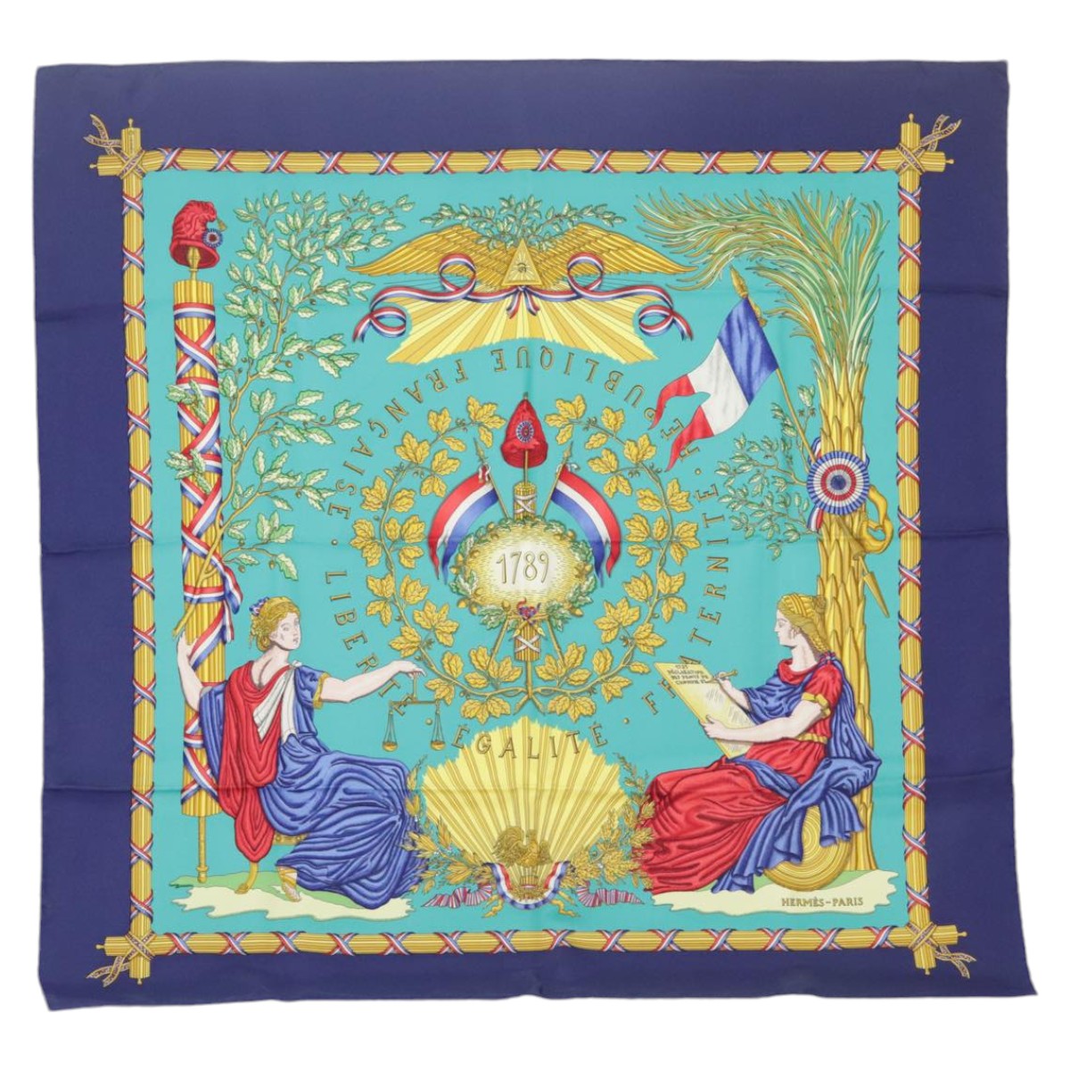 HERMES Carre90 Egalite Fraternite Republique Francaise Liberite Scarf 101239