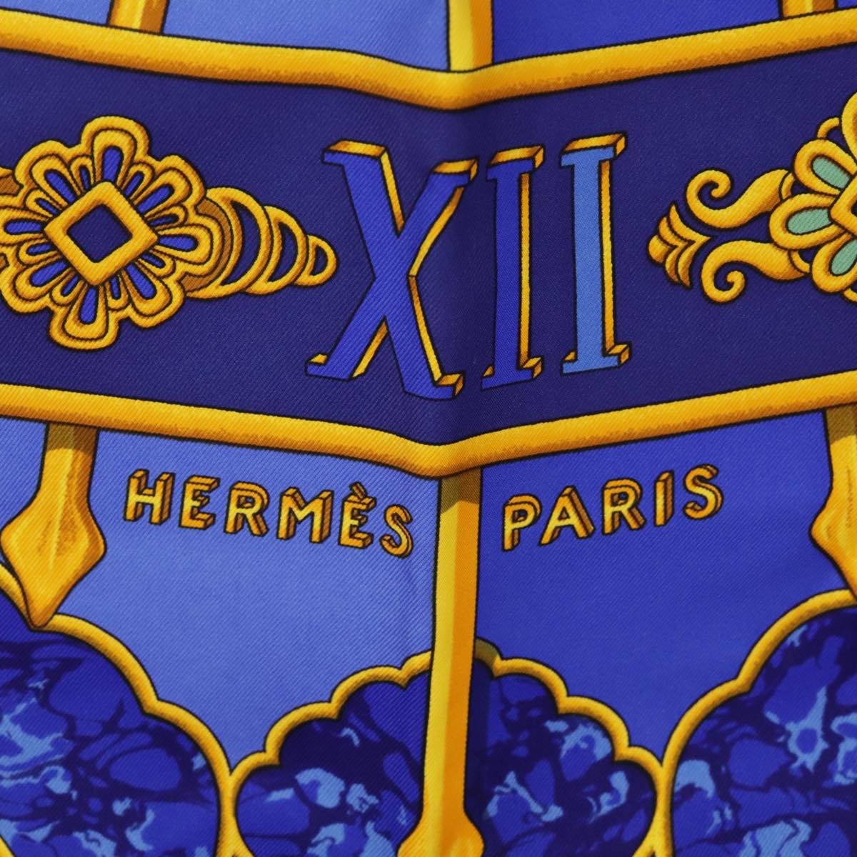 HERMES Carre90 CARPE DIEM Scarf Silk Blue Yellow Auth 101241