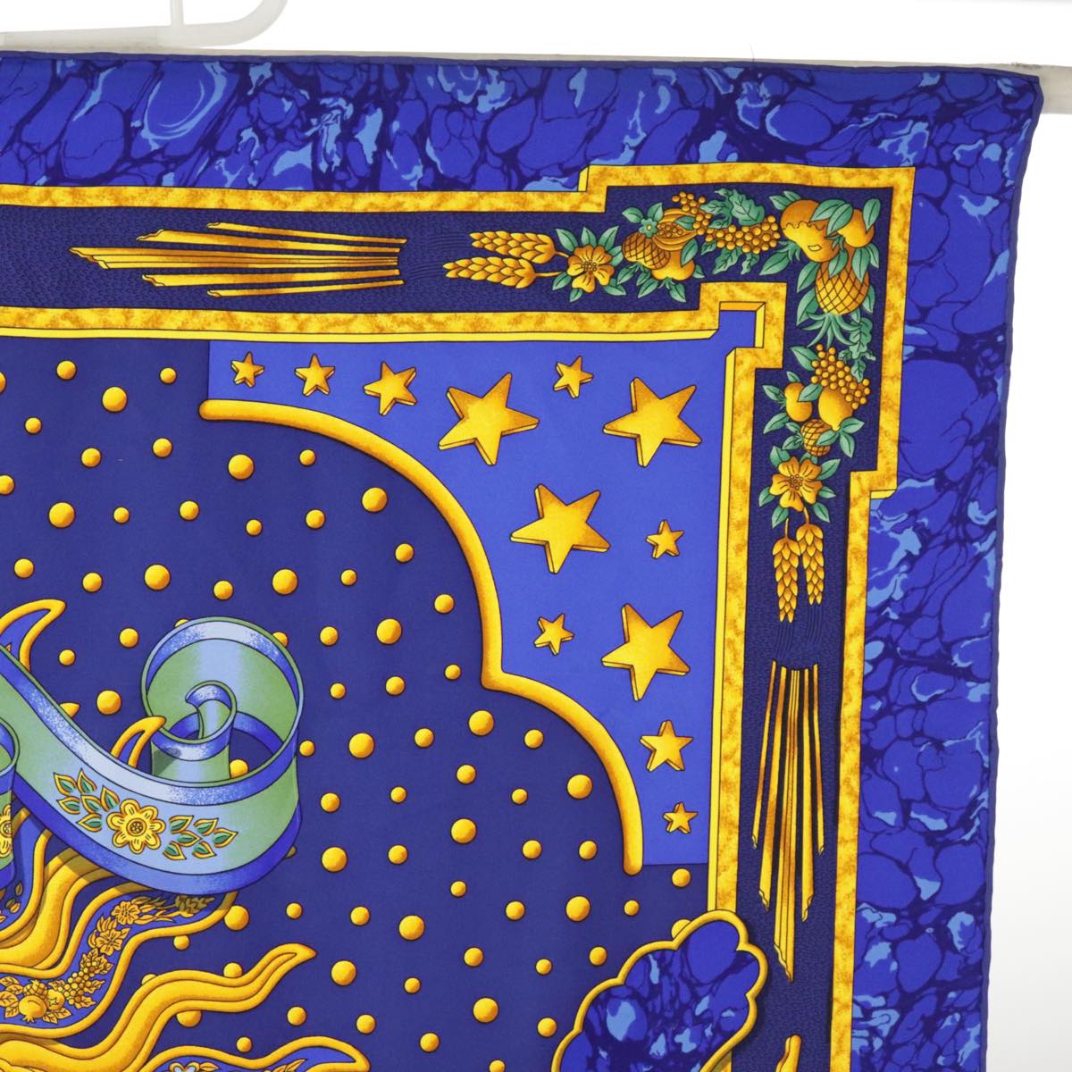 HERMES Carre90 CARPE DIEM Scarf Silk Blue Yellow Auth 101241