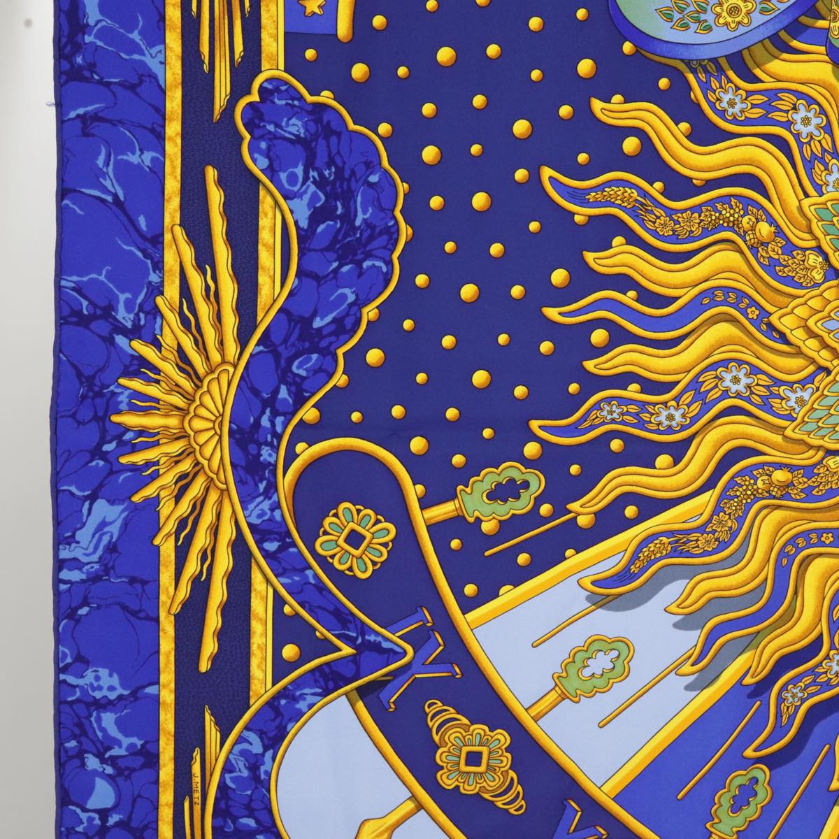 HERMES Carre90 CARPE DIEM Scarf Silk Blue Yellow Auth 101241