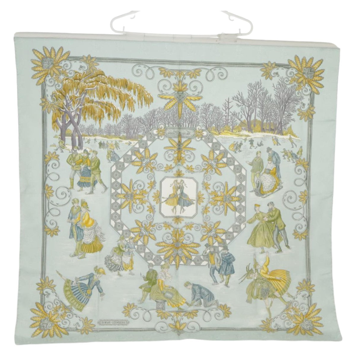 HERMES Carre90 Joies d' hiver Scarf Silk Light Blue Auth 101242 - 0