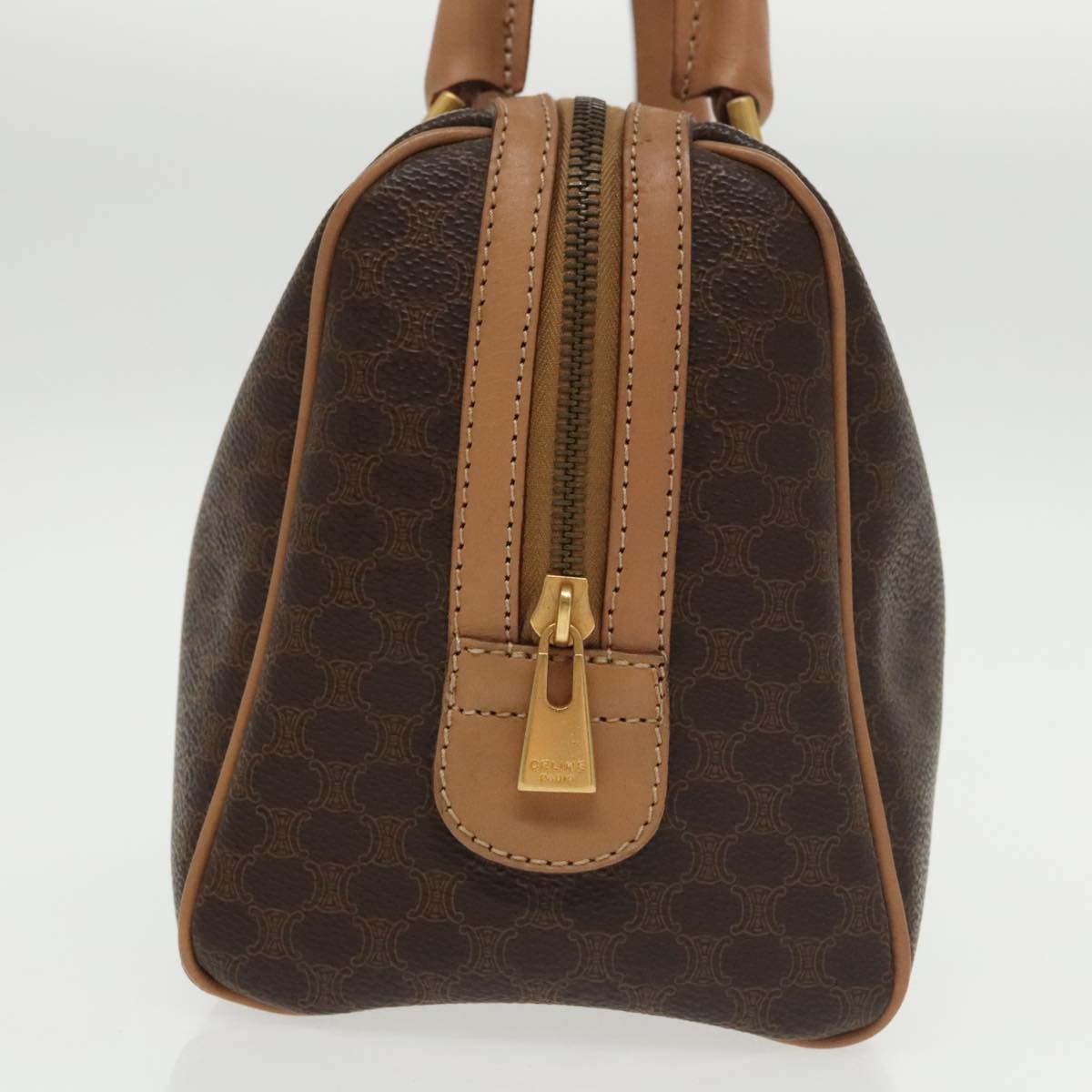 CELINE Macadam Canvas Hand Bag PVC Leather Brown Gold Auth 101245