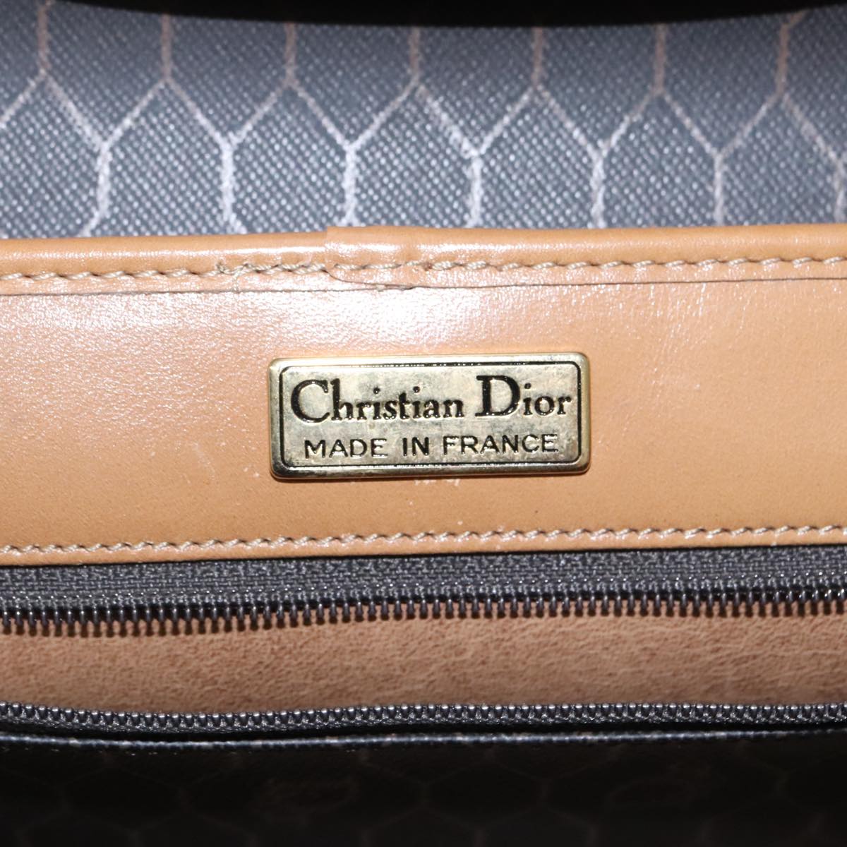 Christian Dior Honeycomb Canvas Hand Bag PVC Black Brown Auth 101250