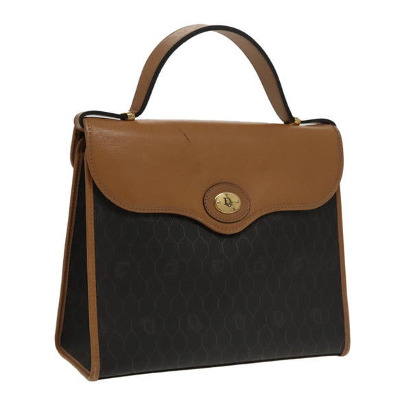 Christian Dior Handtasche Honeycomb Canvas PVC Schwarz Braun Auth 101250