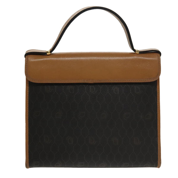 Christian Dior Honeycomb Canvas Hand Bag PVC Black Brown Auth 101250