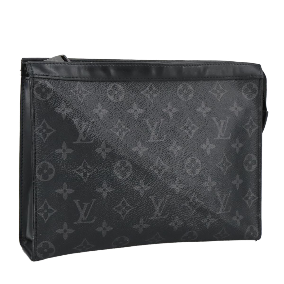 LOUIS VUITTON Monogram Eclipse Pochette Voyage MM Clutch Bag M61692 Auth 101256