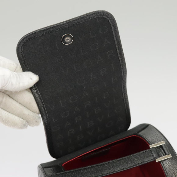 BVLGARI Logo Mania Cylindrical Hand Bag Canvas Black Auth 101268