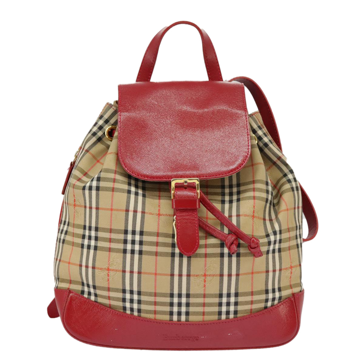 Burberrys Nova Check Backpack Canvas Leather Beige Red Auth 101270 - 0