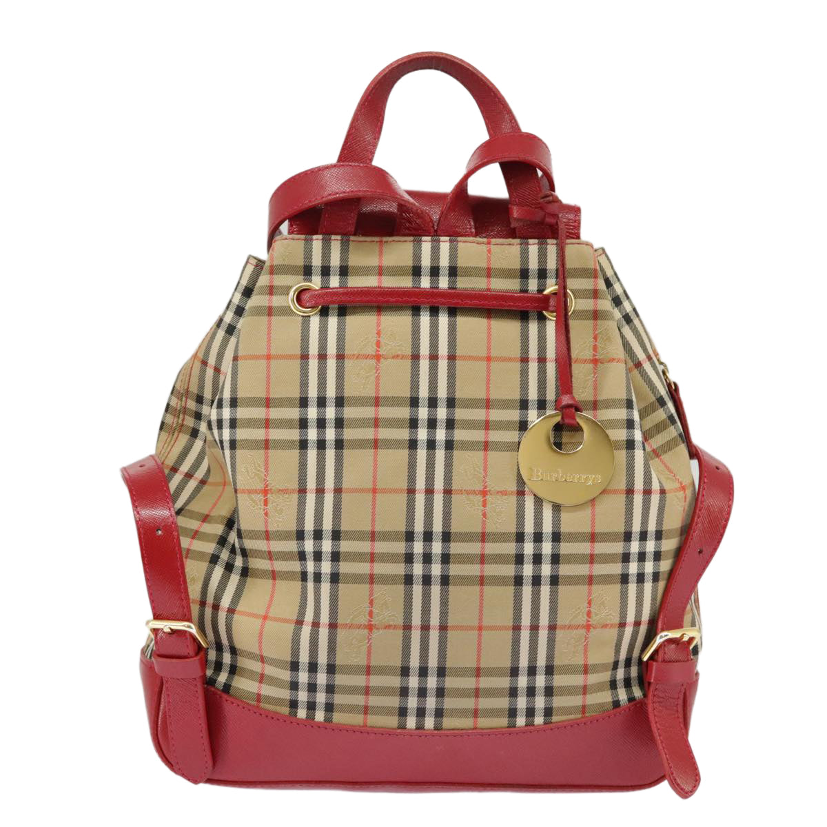 Burberrys Nova Check Backpack Canvas Leather Beige Red Auth 101270