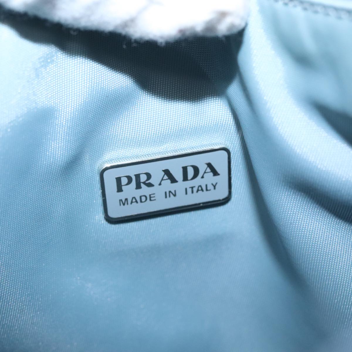 PRADA Hand Bag Nylon Light Blue Silver Auth 101271