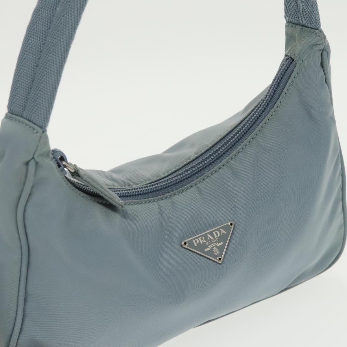 PRADA Hand Bag Nylon Light Blue Silver Auth 101271