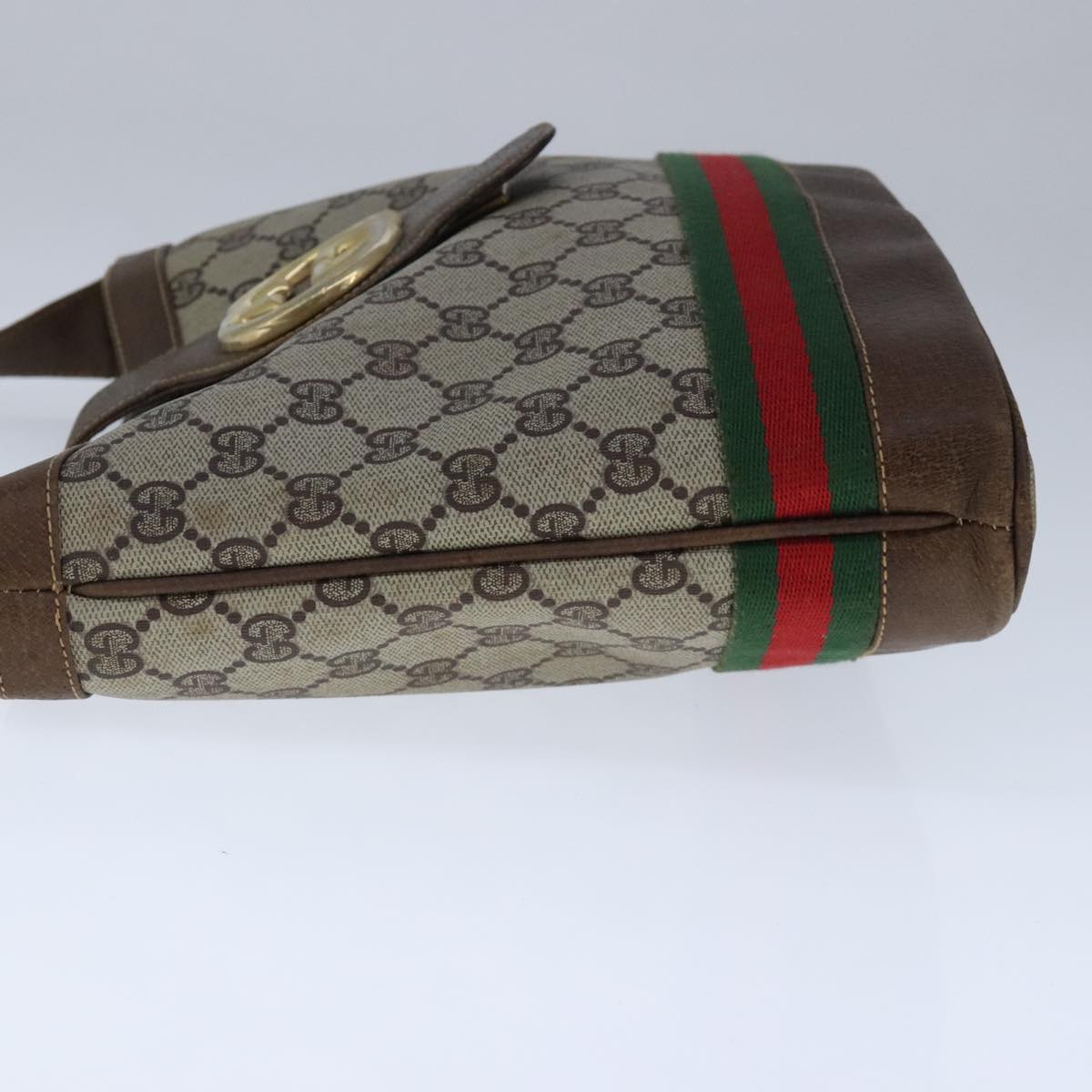 GUCCI GG Supreme Web Sherry Line Shoulder Bag PVC Beige Red Green Auth 101272