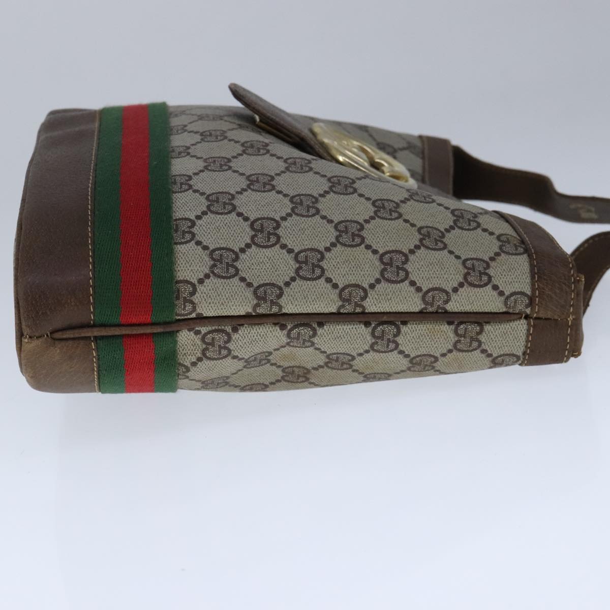 GUCCI GG Supreme Web Sherry Line Shoulder Bag PVC Beige Red Green Auth 101272