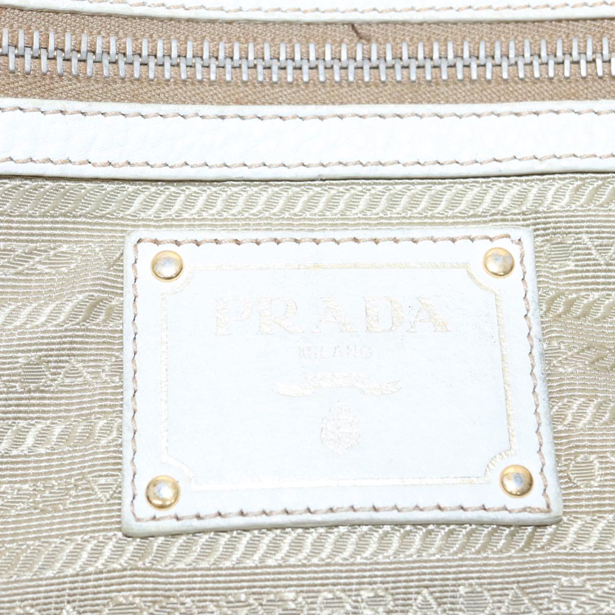 PRADA Hand Bag Canvas Beige Gold Auth 101281