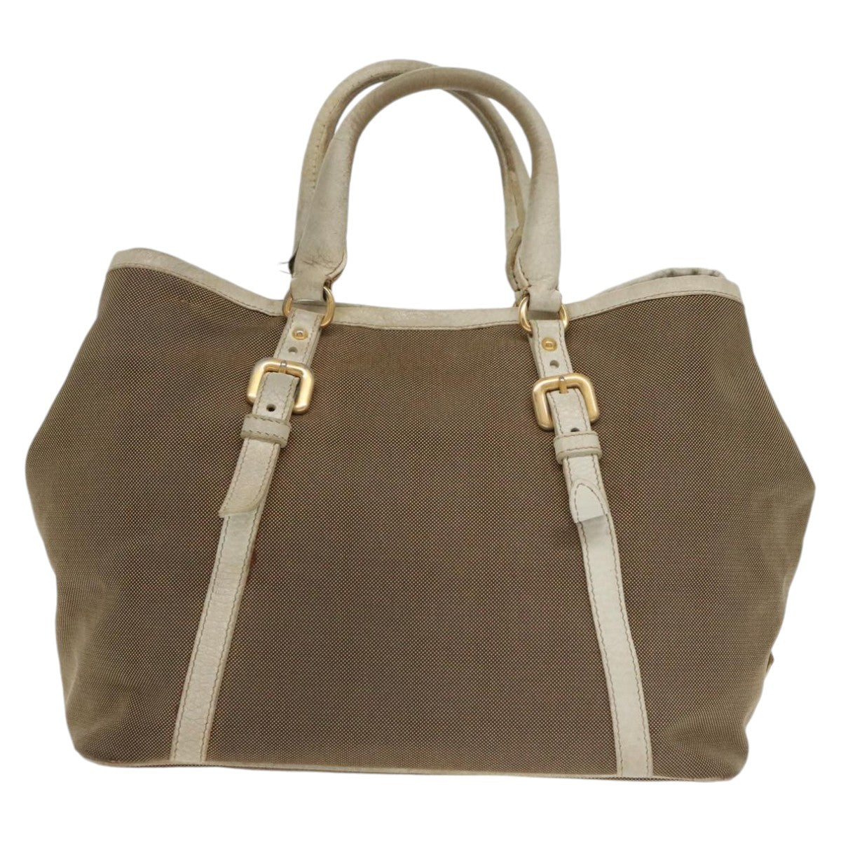 PRADA Hand Bag Canvas Beige Gold Auth 101281