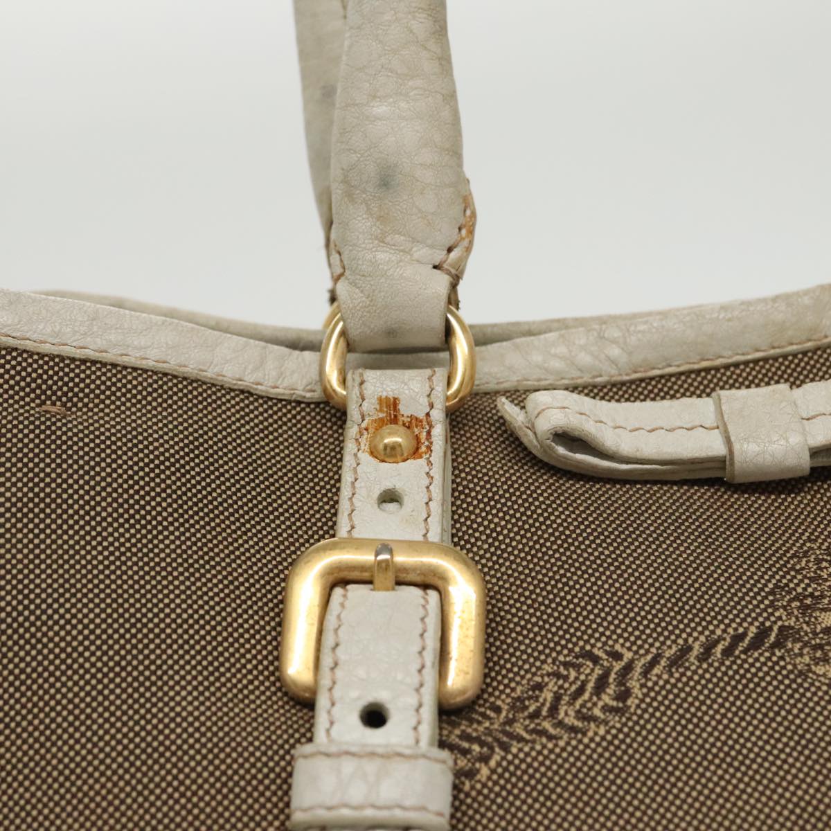 PRADA Hand Bag Canvas Beige Gold Auth 101281