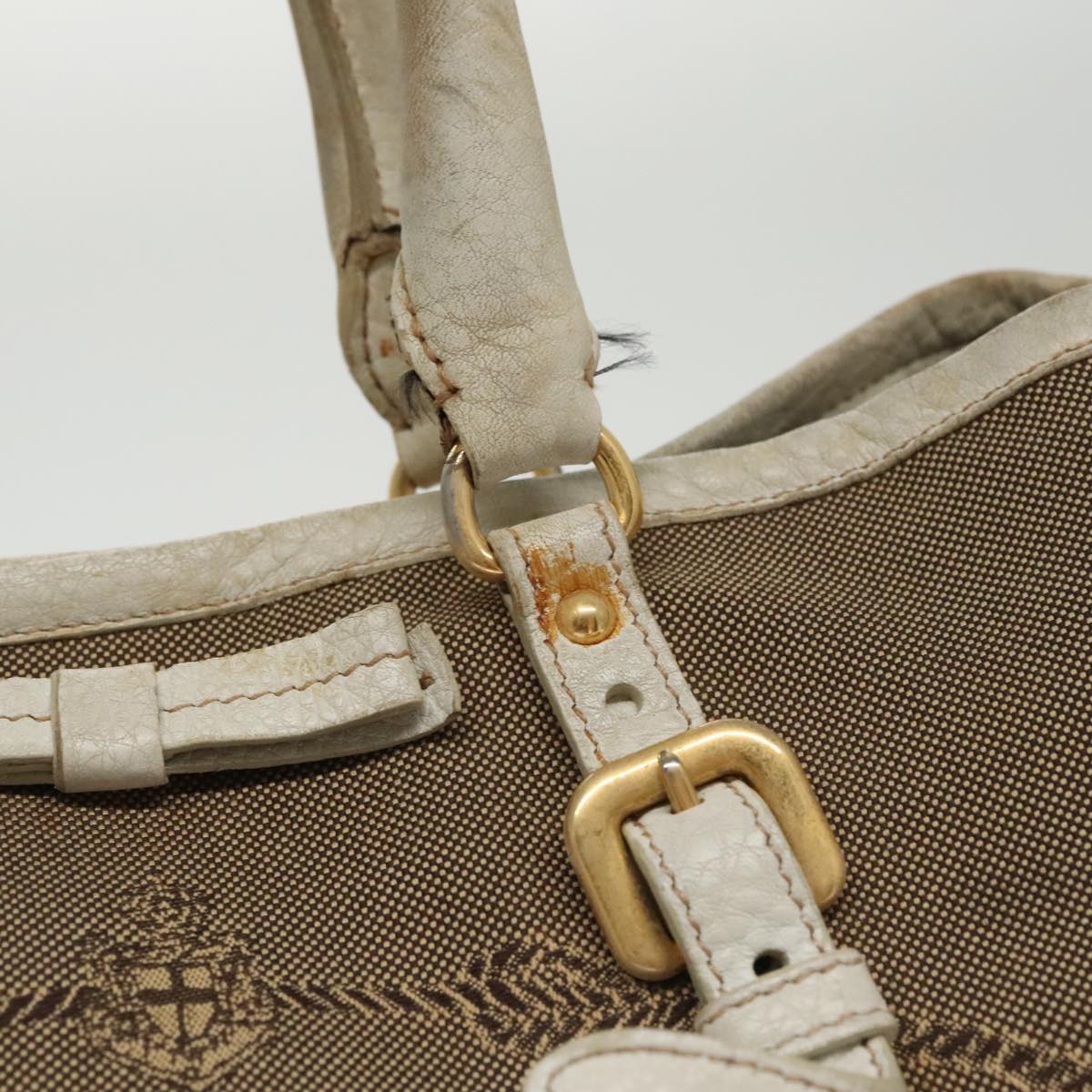 PRADA Hand Bag Canvas Beige Gold Auth 101281