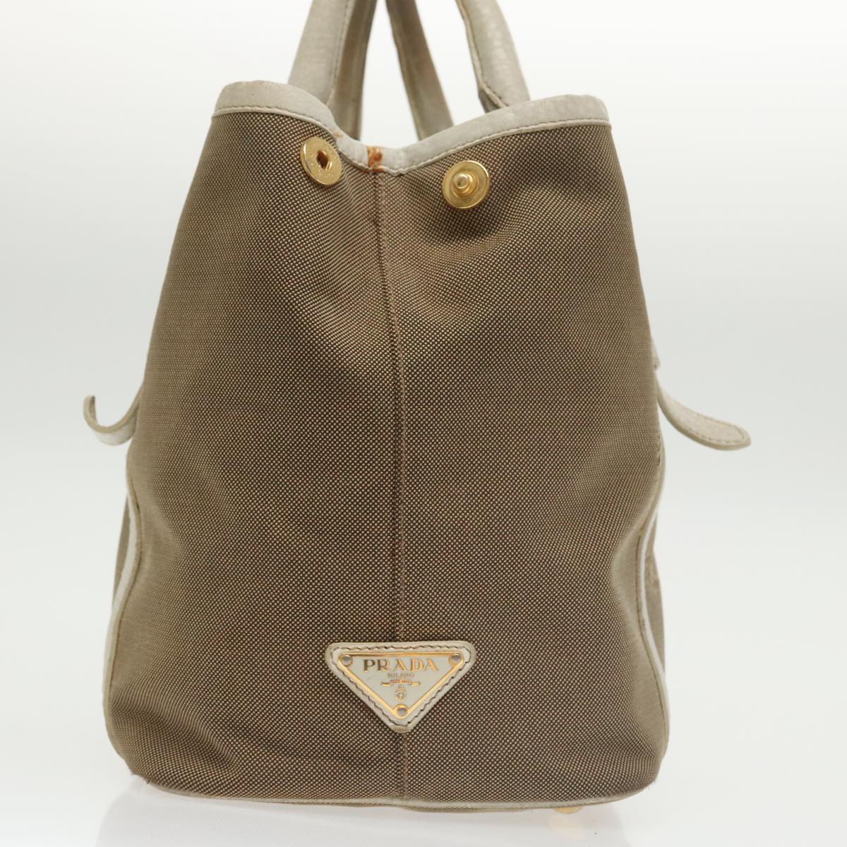 PRADA Hand Bag Canvas Beige Gold Auth 101281