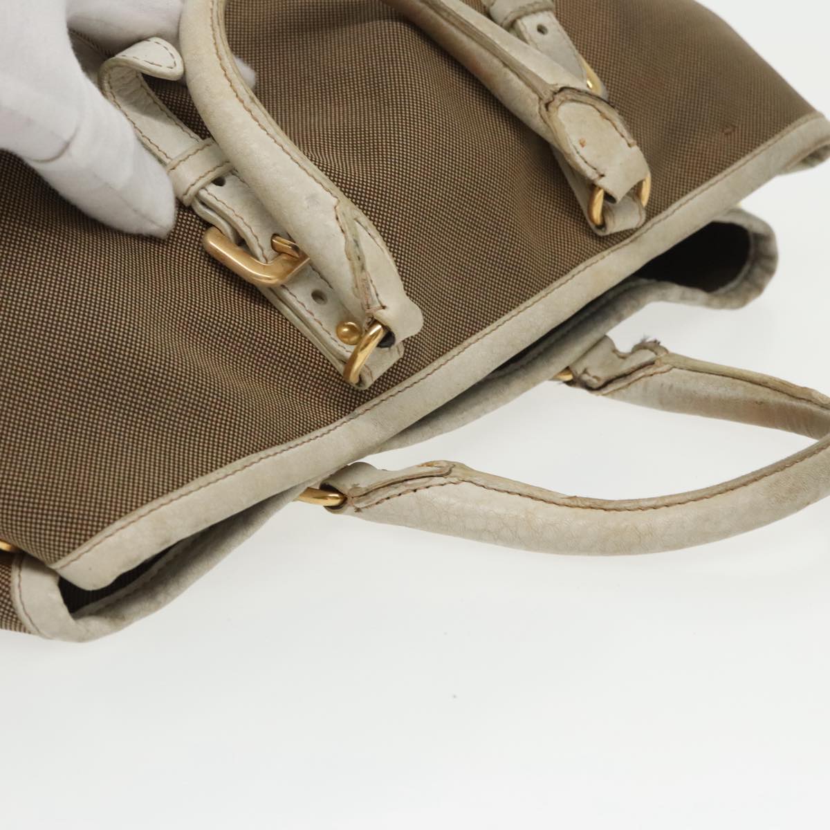 PRADA Hand Bag Canvas Beige Gold Auth 101281