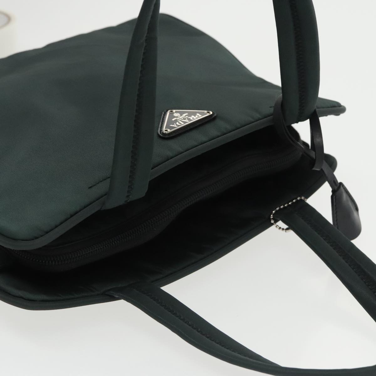 PRADA Hand Bag Nylon Green Silver Auth 101284