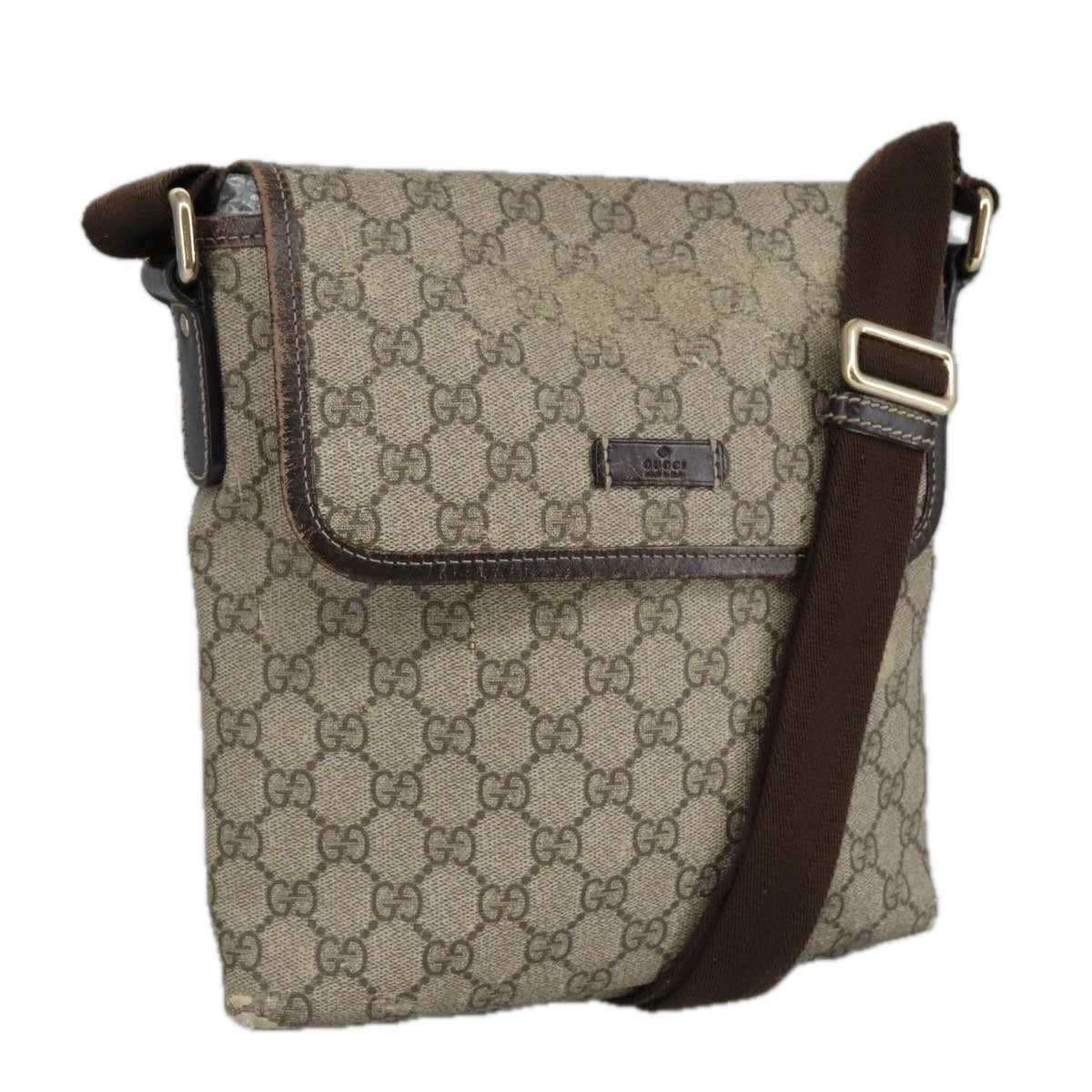 GUCCI GG Supreme Shoulder Bag PVC Beige 223666 Auth 101285