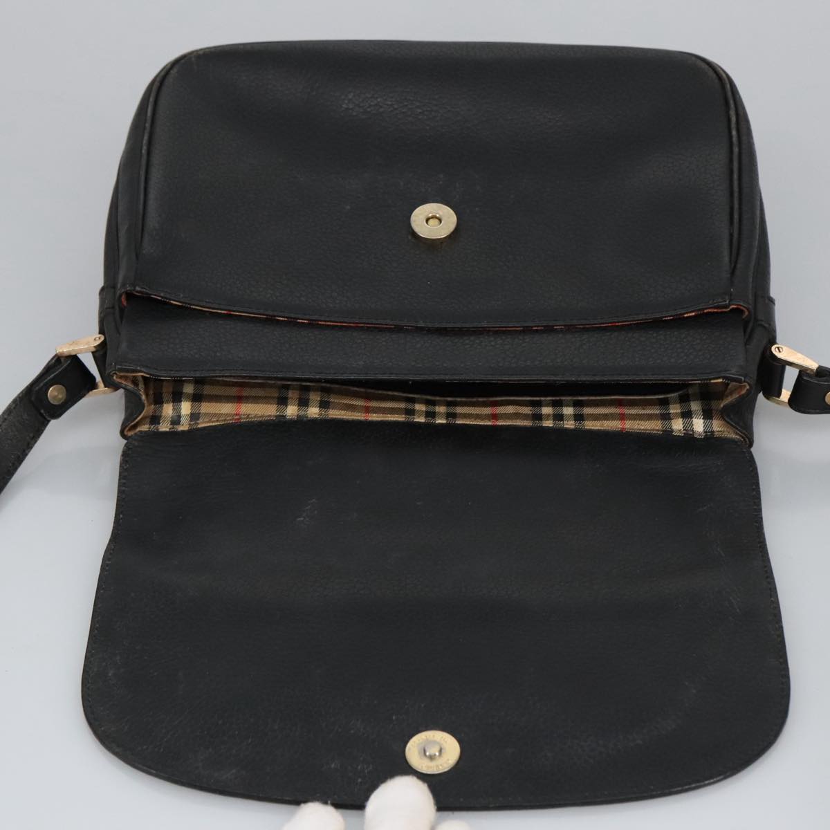 Burberrys Shoulder Bag Leather Black Auth 101289