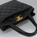 CHANEL Matelasse Hand Bag Caviar Skin Black CC Auth 101307A-6