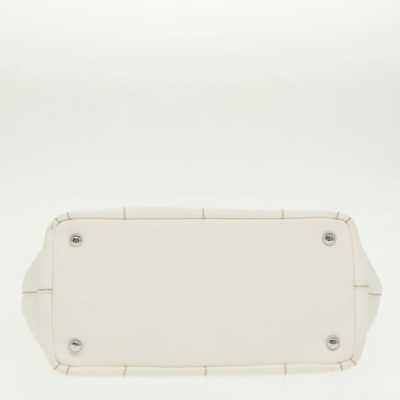 PRADA Canapalage Hand Bag Canvas White Silver 1BG350 Auth 101308SV