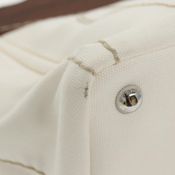 PRADA Canapalage Hand Bag Canvas White Silver 1BG350 Auth 101308SV