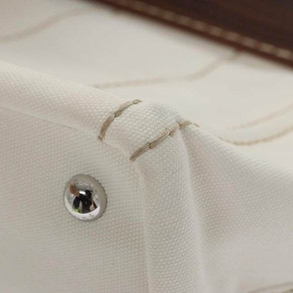 PRADA Canapalage Hand Bag Canvas White Silver 1BG350 Auth 101308SV