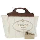 PRADA Canapalage Hand Bag Canvas White Silver 1BG350 Auth 101308SV-1