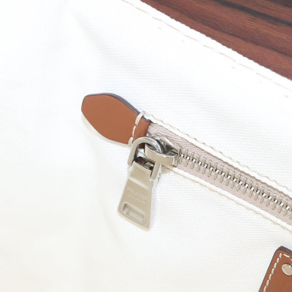 PRADA Canapalage Hand Bag Canvas White Silver 1BG350 Auth 101308SV