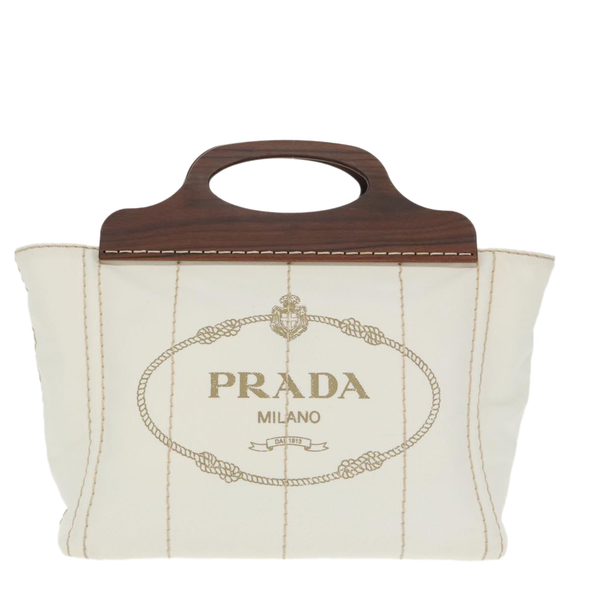 PRADA Canapalage Hand Bag Canvas White Silver 1BG350 Auth 101308S