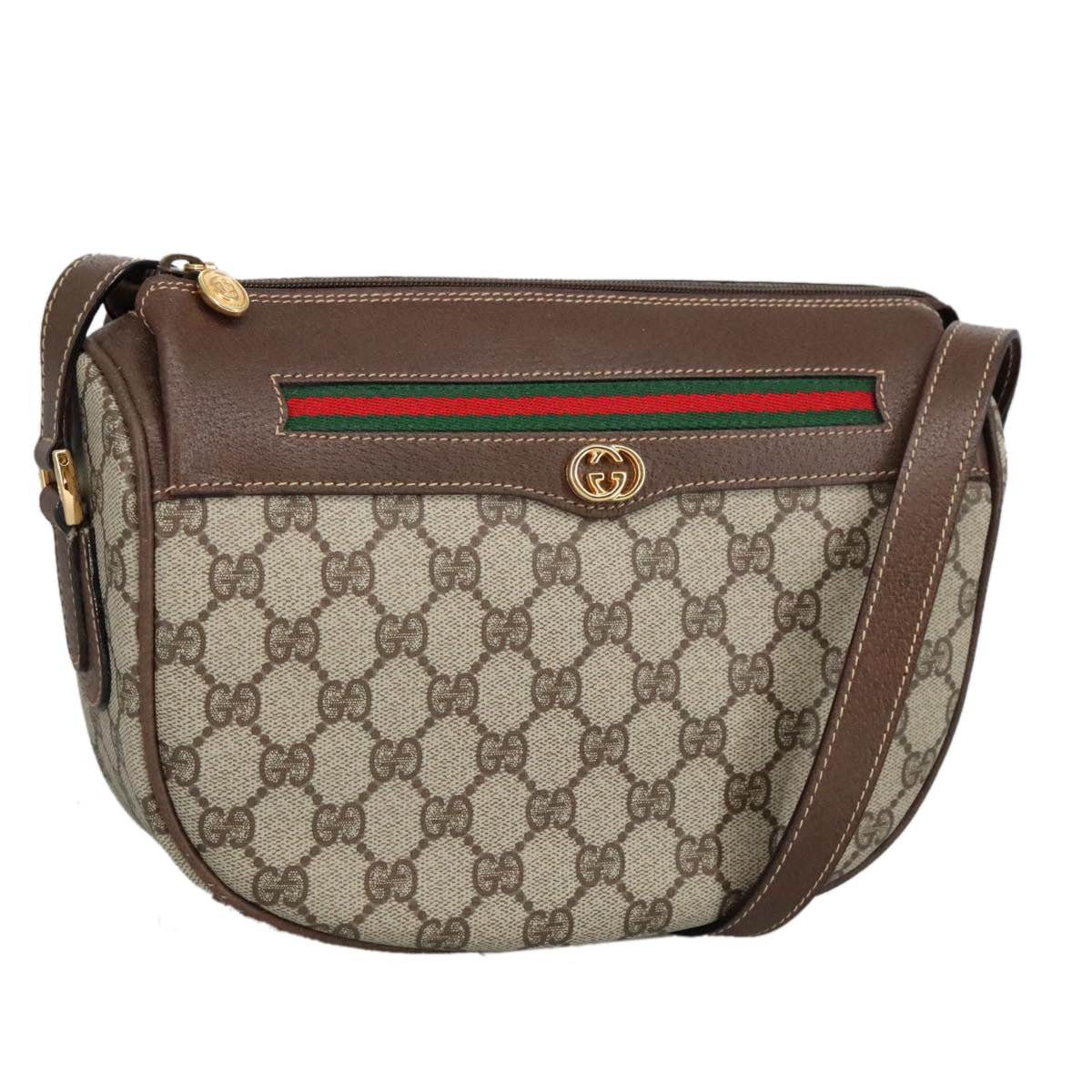 GUCCI GG Supreme Web Sherry Line Bag PVC Beige 001 123 0918 Auth 101309A