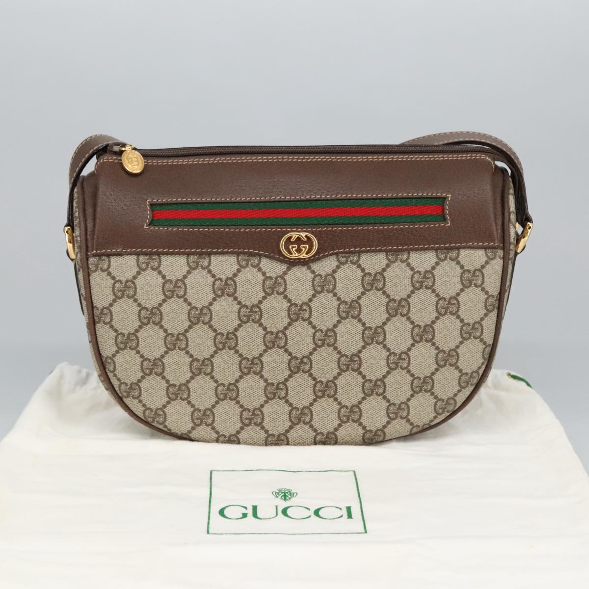 GUCCI GG Supreme Web Sherry Line Bag PVC Beige 001 123 0918 Auth 101309A