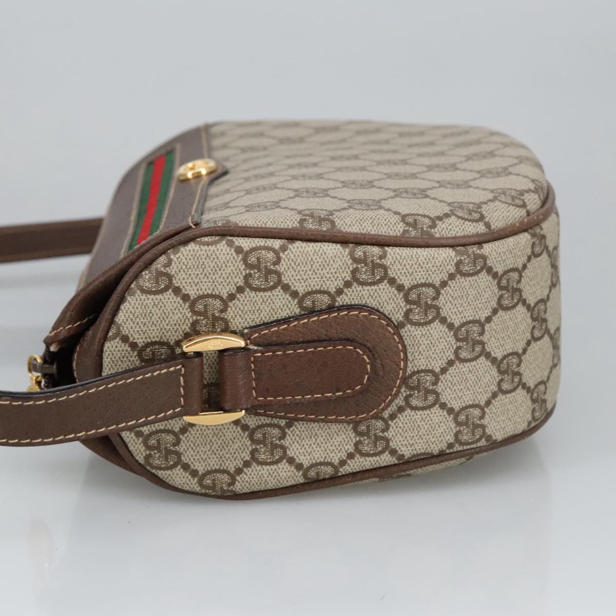 GUCCI GG Supreme Web Sherry Line Bag PVC Beige 001 123 0918 Auth 101309A