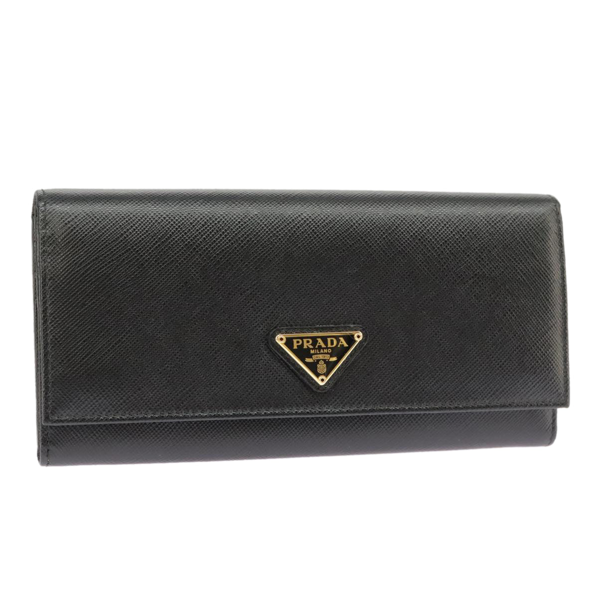 PRADA Long Wallet Safiano leather Black Gold 1MH132 Auth 101312A